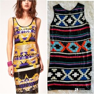 Ashish Colorful Geometric Sequin Dress Small